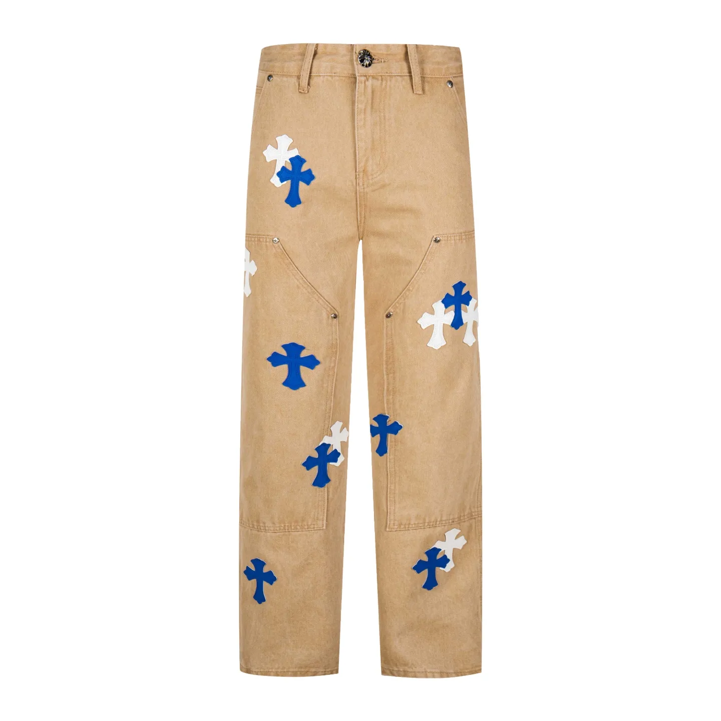P280 Chrome Hearts khaki denim and white and blue multi-leather popular couple jeans are a hot trend this season and are sought after by countless celebrities and fashionistas. The neat details of the cutting process add color to the playful fashion! The neat and meticulous design, and the well-fitting structure is unique. The upper body not only has outstanding recognition, but also looks younger and younger. A style with the ultimate wearing meaning and performance, gorgeous color matching, and the craftsmanship of this style is also extremely extraordinary. After the finished product is washed, it is disassembled and hand-made with sheepskin cross leather and then spliced ​​together to complete. The whole piece has too many craftsmanship to describe. It is decorated with patchwork cross flowers and high-waisted washed jeans! ! Absolutely high-end luxury product, a god-level single product, a super popular product, made with top heavy industry, a must-see magic weapon that can't be missed. Style number: 1827# Size: 30 32 34 36 Color: Khaki